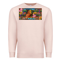 Pale Pink Brown horse with flowers and leopard Premium Sweatshirt - RanaPortraitStore
