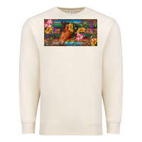 Sandshell Brown horse with flowers and leopard Premium Sweatshirt - RanaPortraitStore