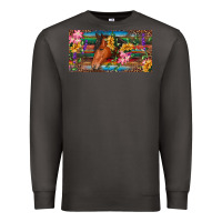 Smoke Brown horse with flowers and leopard Premium Sweatshirt - RanaPortraitStore