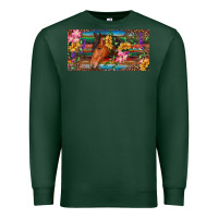 Sports Green Brown horse with flowers and leopard Premium Sweatshirt - RanaPortraitStore