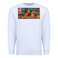 White Brown horse with flowers and leopard Premium Sweatshirt - RanaPortraitStore
