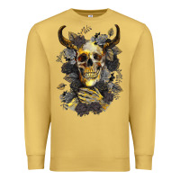 Bull Human Skull With Gold Roses Premium Sweatshirt | Teevron