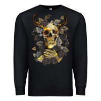 Black Bull Human Skull With Gold Roses Premium Sweatshirt - RanaPortraitStore