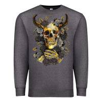 Charcoal Heather Bull Human Skull With Gold Roses Premium Sweatshirt - RanaPortraitStore