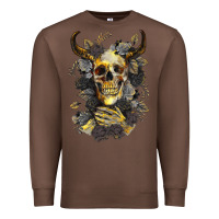 Chestnut Bull Human Skull With Gold Roses Premium Sweatshirt - RanaPortraitStore