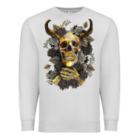 Dove Grey Bull Human Skull With Gold Roses Premium Sweatshirt - RanaPortraitStore
