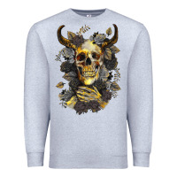 Heather Grey Bull Human Skull With Gold Roses Premium Sweatshirt - RanaPortraitStore
