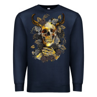 Navy Bull Human Skull With Gold Roses Premium Sweatshirt - RanaPortraitStore