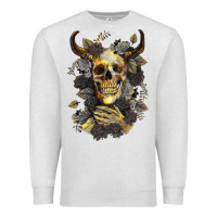 Oatmeal Heather Bull Human Skull With Gold Roses Premium Sweatshirt - RanaPortraitStore