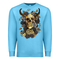 Ocean Blue Bull Human Skull With Gold Roses Premium Sweatshirt - RanaPortraitStore
