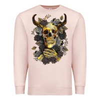 Pale Pink Bull Human Skull With Gold Roses Premium Sweatshirt - RanaPortraitStore