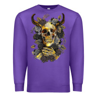 Purple Bull Human Skull With Gold Roses Premium Sweatshirt - RanaPortraitStore