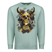 Seafoam Bull Human Skull With Gold Roses Premium Sweatshirt - RanaPortraitStore