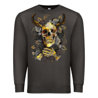 Smoke Bull Human Skull With Gold Roses Premium Sweatshirt - RanaPortraitStore