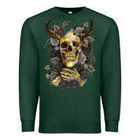 Sports Green Bull Human Skull With Gold Roses Premium Sweatshirt - RanaPortraitStore