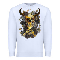 White Bull Human Skull With Gold Roses Premium Sweatshirt - RanaPortraitStore