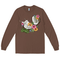 Chestnut coconut with tropical leavers and flowers Long Sleeve Tee - BarkalooDesign
