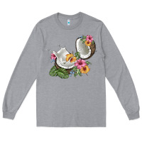 Heather Grey coconut with tropical leavers and flowers Long Sleeve Tee - BarkalooDesign
