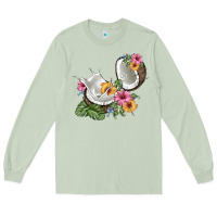 Matcha coconut with tropical leavers and flowers Long Sleeve Tee - BarkalooDesign