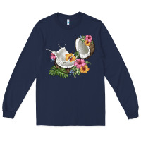 Navy coconut with tropical leavers and flowers Long Sleeve Tee - BarkalooDesign