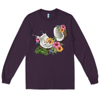 Plum coconut with tropical leavers and flowers Long Sleeve Tee - BarkalooDesign