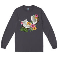 Smoke coconut with tropical leavers and flowers Long Sleeve Tee - BarkalooDesign