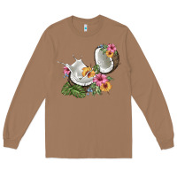 Toasted Coconut coconut with tropical leavers and flowers Long Sleeve Tee - BarkalooDesign