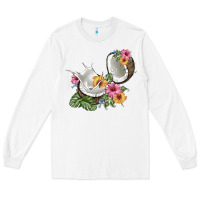 White coconut with tropical leavers and flowers Long Sleeve Tee - BarkalooDesign