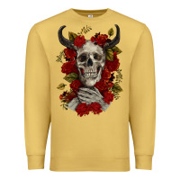 Antique Gold Bull Human Skull With Roses Premium Sweatshirt - RanaPortraitStore