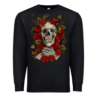 Black Bull Human Skull With Roses Premium Sweatshirt - RanaPortraitStore