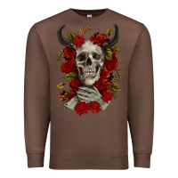 Chestnut Bull Human Skull With Roses Premium Sweatshirt - RanaPortraitStore