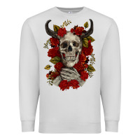 Dove Grey Bull Human Skull With Roses Premium Sweatshirt - RanaPortraitStore