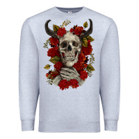 Heather Grey Bull Human Skull With Roses Premium Sweatshirt - RanaPortraitStore
