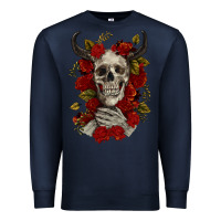 Navy Bull Human Skull With Roses Premium Sweatshirt - RanaPortraitStore