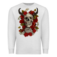 Oatmeal Heather Bull Human Skull With Roses Premium Sweatshirt - RanaPortraitStore