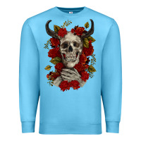 Ocean Blue Bull Human Skull With Roses Premium Sweatshirt - RanaPortraitStore
