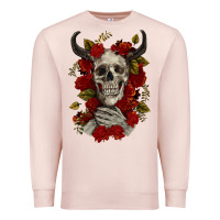 Pale Pink Bull Human Skull With Roses Premium Sweatshirt - RanaPortraitStore