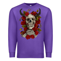 Purple Bull Human Skull With Roses Premium Sweatshirt - RanaPortraitStore