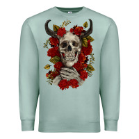 Seafoam Bull Human Skull With Roses Premium Sweatshirt - RanaPortraitStore