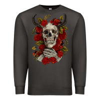 Smoke Bull Human Skull With Roses Premium Sweatshirt - RanaPortraitStore