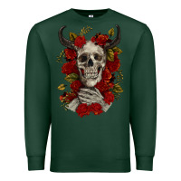 Sports Green Bull Human Skull With Roses Premium Sweatshirt - RanaPortraitStore
