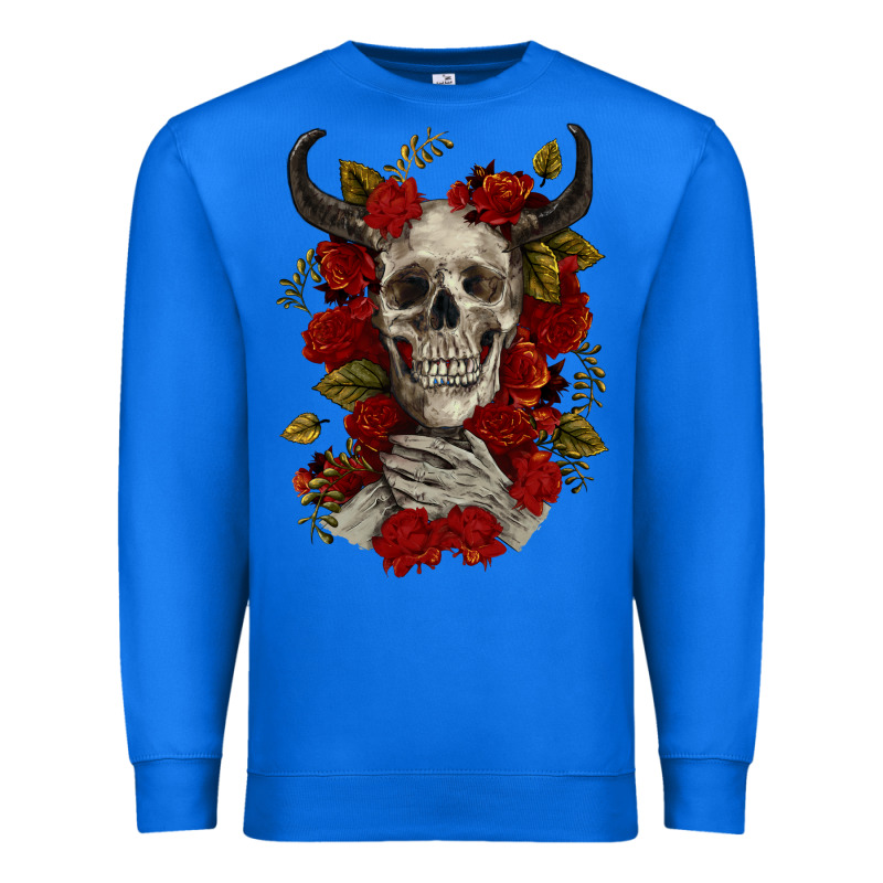 Bull Human Skull With Roses Premium Sweatshirt by RanaPortraitStore | Teevron