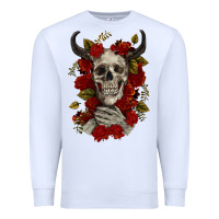 White Bull Human Skull With Roses Premium Sweatshirt - RanaPortraitStore