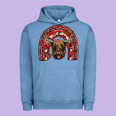 Valentines Highland Cow Rainbow Urban Hoodie Designed By Jahusdesignshop