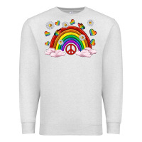 Oatmeal Heather pride rainbow with daisy and butterfly Premium Sweatshirt - texasbilliewilder