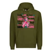 Army Green breast cancer ribbons with cancer words Premium Hoodie - AdoDesignShop