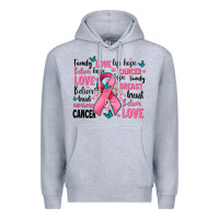 Heather Grey breast cancer ribbons with cancer words Premium Hoodie - AdoDesignShop