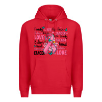 Red breast cancer ribbons with cancer words Premium Hoodie - AdoDesignShop