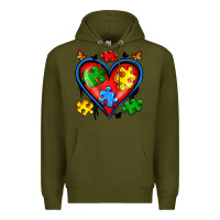 Army Green autism heart Premium Hoodie - Artiststas