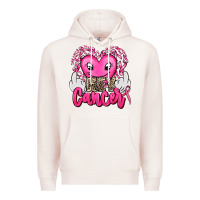 Pale Pink hey cancer with middle fingers Premium Hoodie - AdoDesignShop